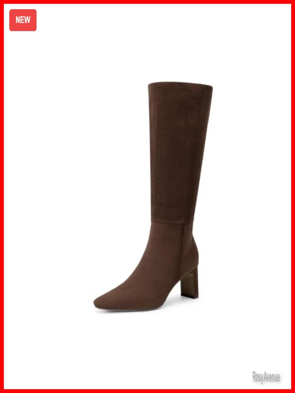 Chunky Block Heel Knee High Faux Leather Boots Square Toe Side Zip